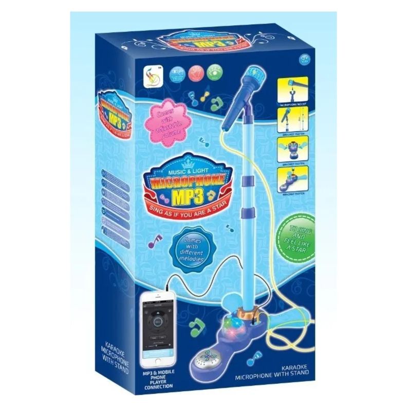 Juguete Microfono Karaoke Pedestal Luces MP3 Azul Infantil-2