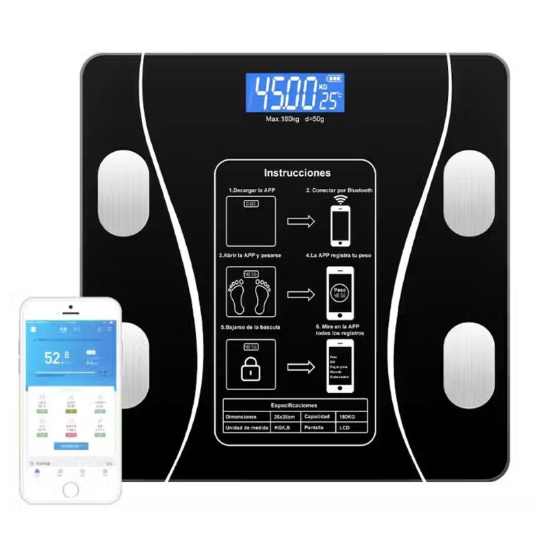 Peso Balanza Digital De Baño Smart App Bluetooth 180Kg-0