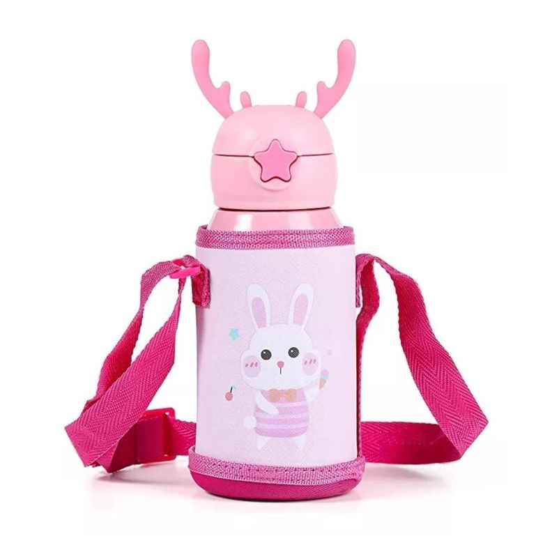 Botella De Agua Portatil 500ml Conejito Kawaii Rosa Infantil-0
