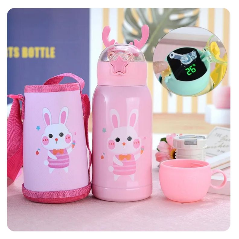 Botella De Agua Portatil 500ml Conejito Kawaii Rosa Infantil-1