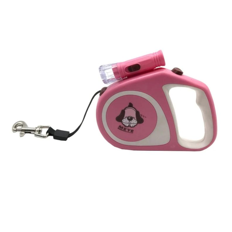 Cuerda Retractil 5M Con Linterna Para Paseo De Mascotas Rosadp-0