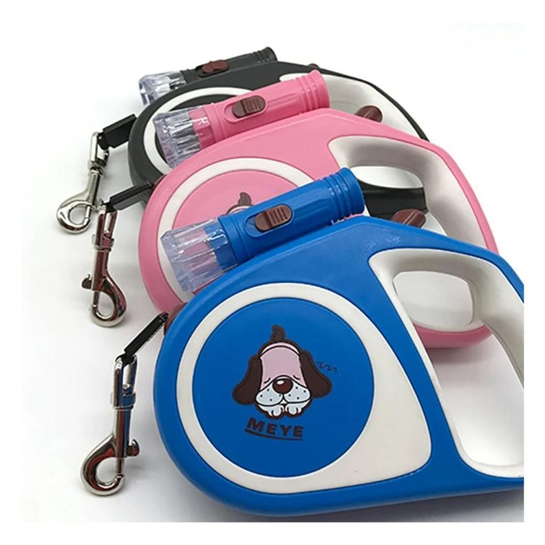 Cuerda Retractil 5M Con Linterna Para Paseo De Mascotas Rosadp-1