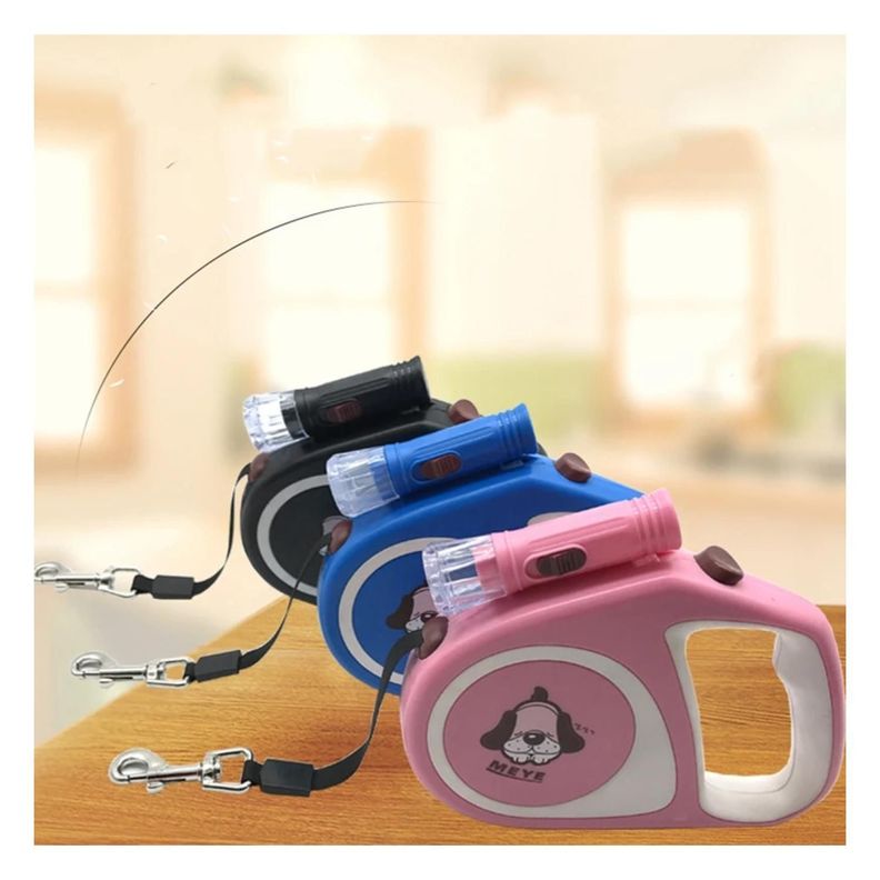 Cuerda Retractil 5M Con Linterna Para Paseo De Mascotas Rosadp-3