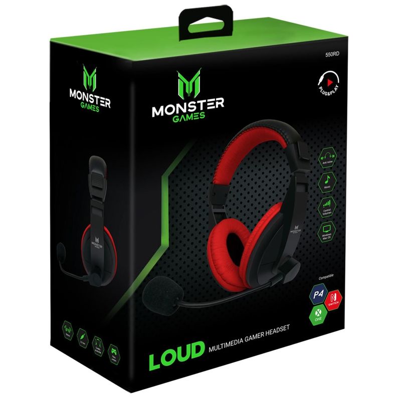 Audifono Gamer Jack 3.5 PS4 PS5 Xbox Rojo Loud Monster Gamer-0