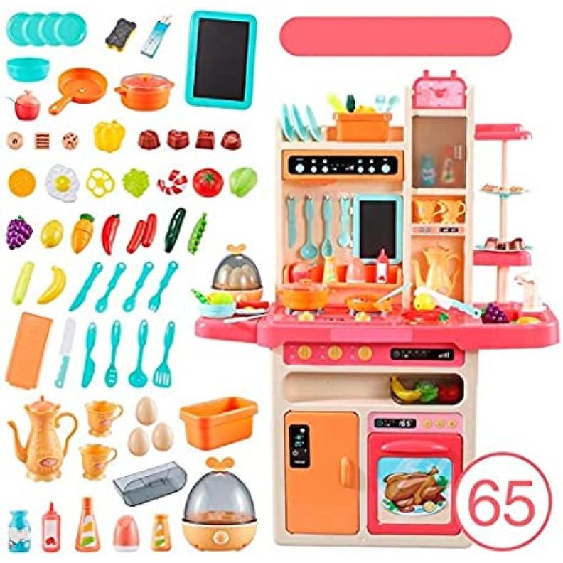 Juguete Set Cocina 65 Piezas Luz Sonido Rosado Infantil 93Cm-2
