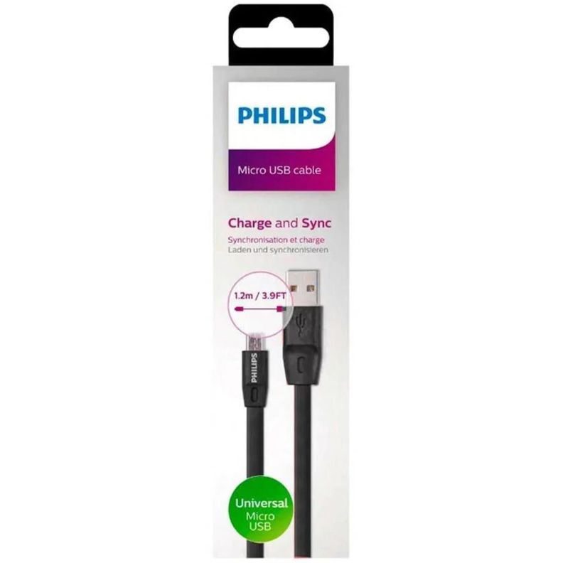 Cable USB A Micro USB 1.2Mts Flat Negro 2518C Philips-0