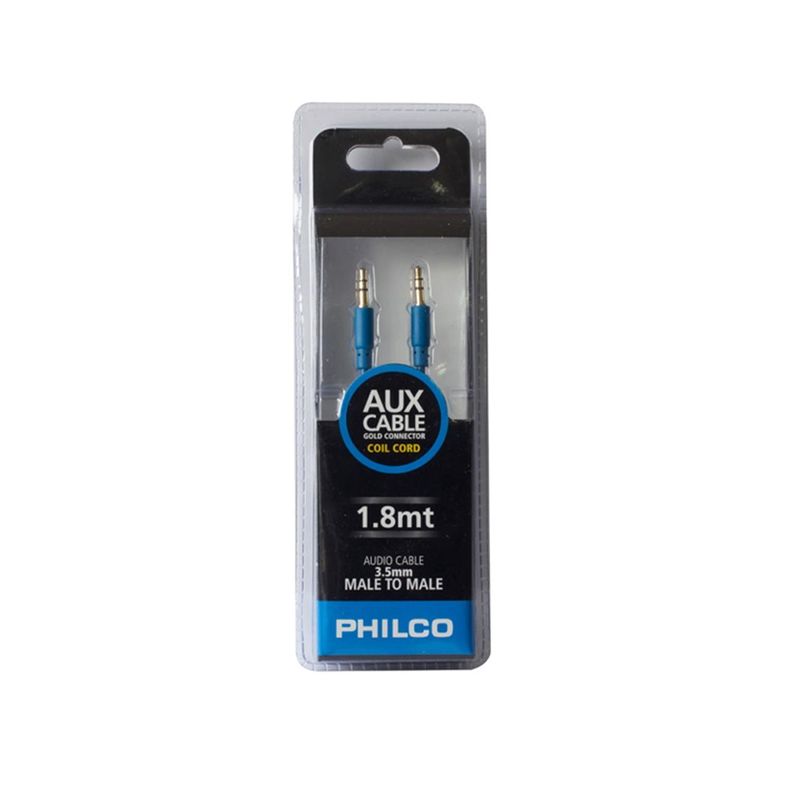 Cable Auxiliar Audio Jack 3.5 Trenzado 1.8Mts Azul Philco-1