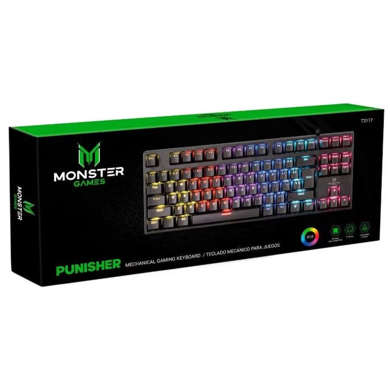 Teclado Mecanico Gamer USB RGB Negro Punisher Monster Games-1