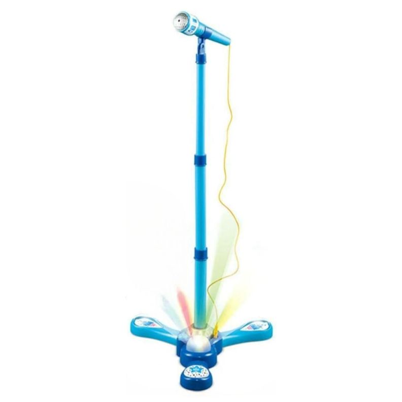 Juguete Microfono Pedestal Karaoke Luces MP3 Azul Infantil-0