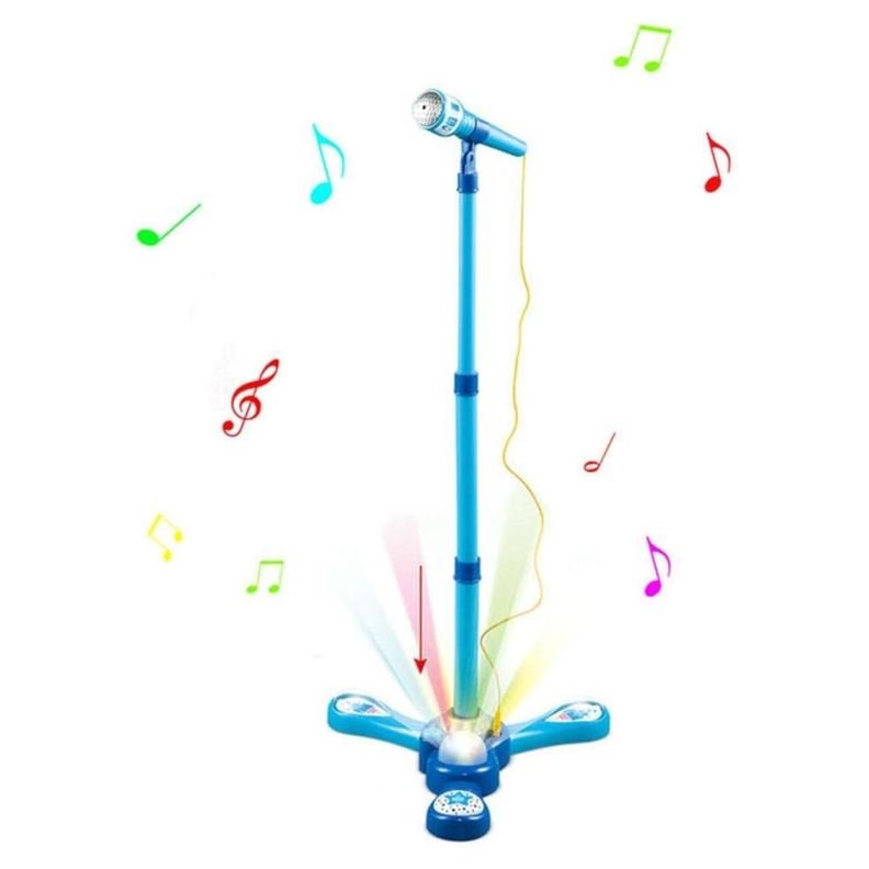 Juguete Microfono Pedestal Karaoke Luces MP3 Azul Infantil-1
