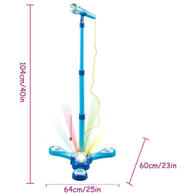 Juguete Microfono Pedestal Karaoke Luces MP3 Azul Infantil-2