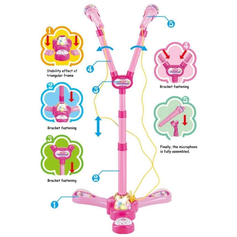 Juguete Microfono Pedestal Karaoke Luces MP3 Azul Infantil-3