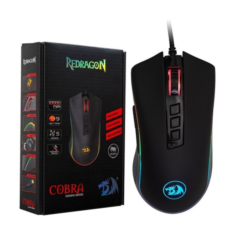 Mouse Gamer USB RGB 9B 12000DPI Negro Cobra FPS Redragon-2