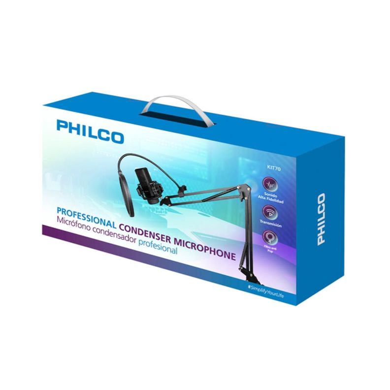 Kit Grabacion Microfono Negro Antipop Atril Metalico Philco-2