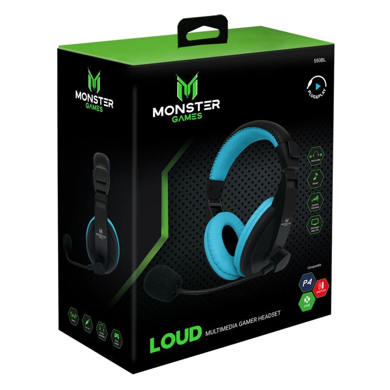 Audifono Gamer Jack 3.5 Negro Azul Loud Monster Games-2