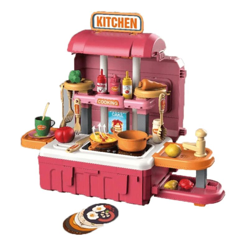 Juguete Set Maleta Cocina 49 Piezas 3 En 1 Rosado Infantil-1
