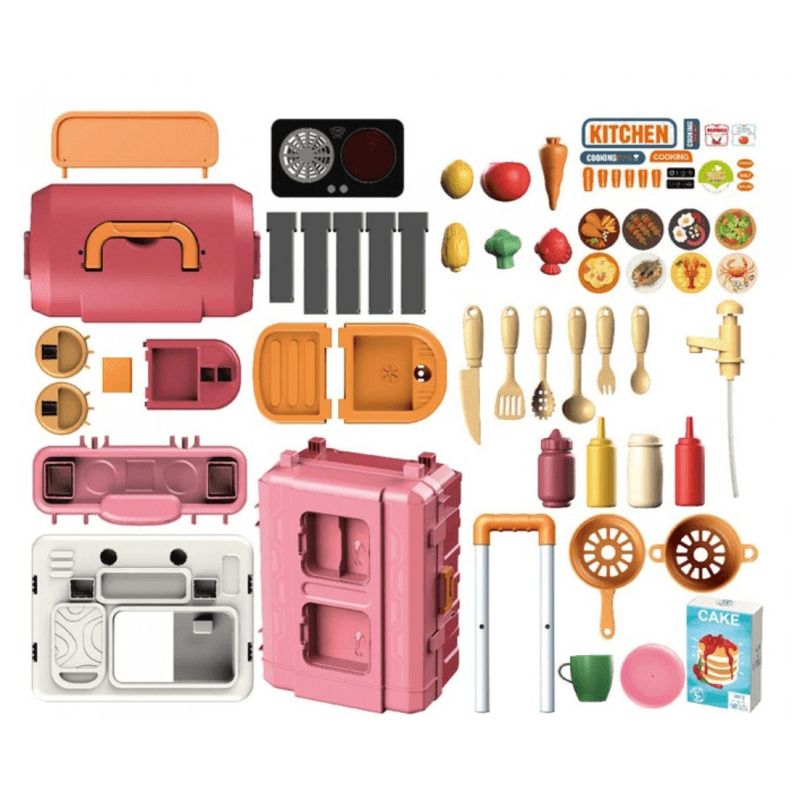 Juguete Set Maleta Cocina 49 Piezas 3 En 1 Rosado Infantil-2