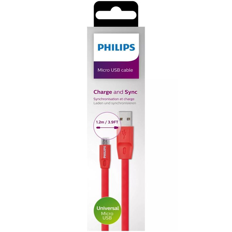 Cable USB A Micro USB 1.2Mts Flat Rojo 2518R Philips-0