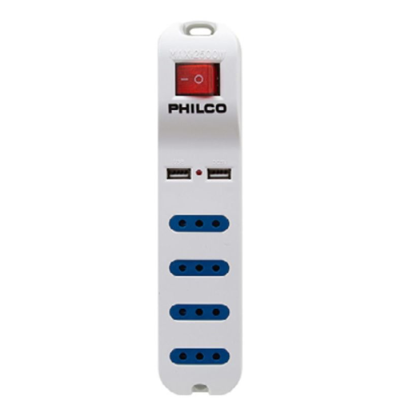 Alargador Extension 4Entradas 2USB 1.5Mts Blanco XT41 Philco-0