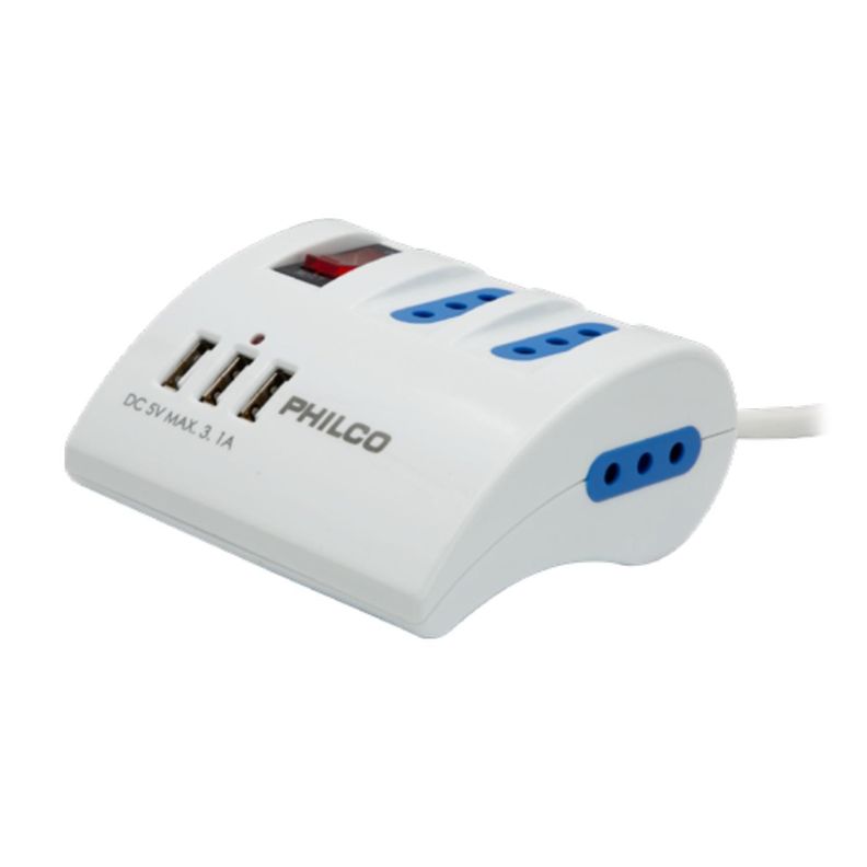Alargador 1.5 Mts Extension De Escritorio Con 3 Puertos USB Blanco 2043B Philco-0