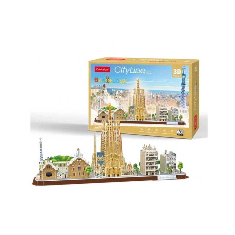 Juguete Puzzle 3D City Line Barcelona 186 Piezas 54x26x17cm-0
