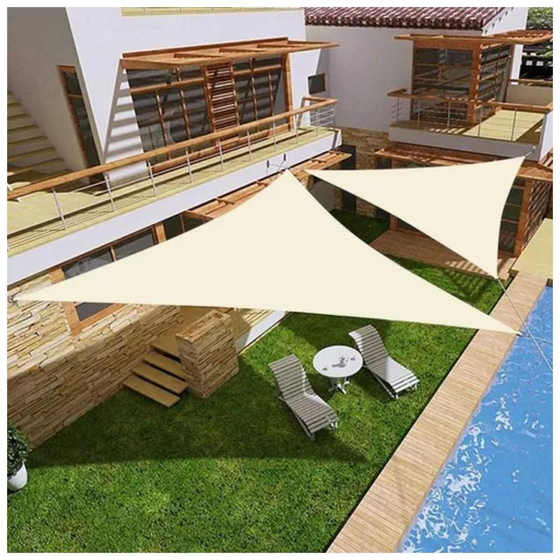Toldo Vela Malla Sombreadora Triangular Beige 5x5x5Mts Malla Raschel-5