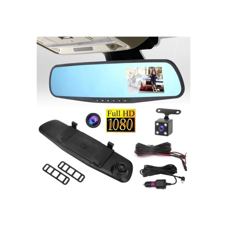 Espejo Retrovisor Con Camara Frontal Y Trasera HD Cableado-2