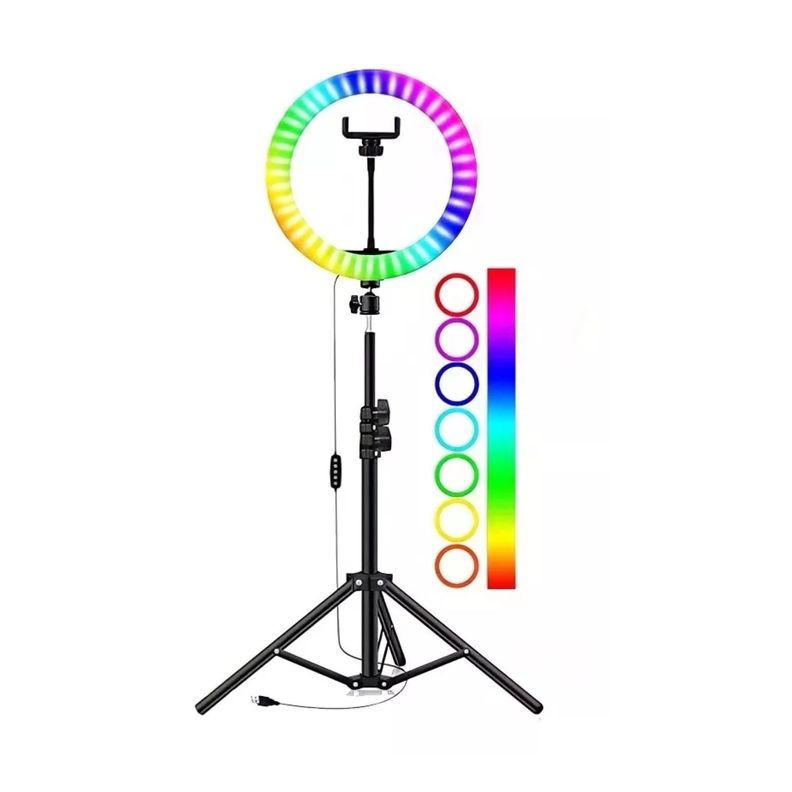 Aro De LUZ LED RGB 26cm USB Tripode 2m Negro-3