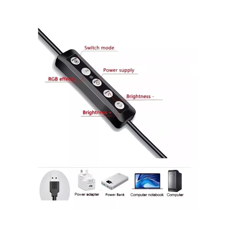 Aro De LUZ LED RGB 26cm USB Tripode 2m Negro-2