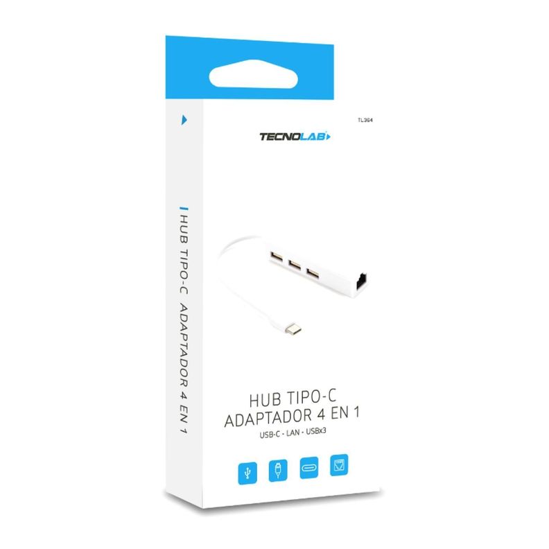 Hub USB Tipo C 4 En 1 USB 2.0 Blanco Tecnolab-2