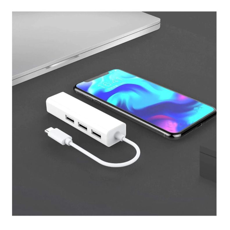 Hub USB Tipo C 4 En 1 USB 2.0 Blanco Tecnolab-1
