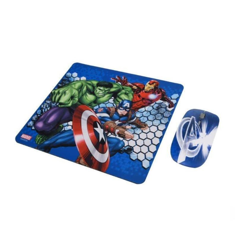 Kit Mouse Inalambrico USB 3B Y MousePad Azul Avengers -0