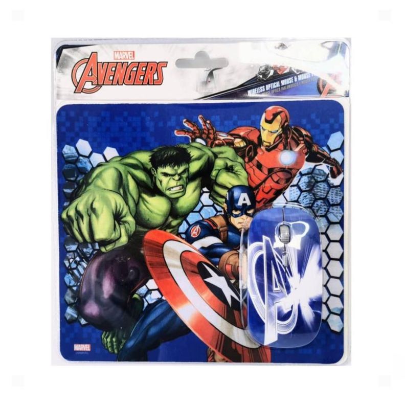 Kit Mouse Inalambrico USB 3B Y MousePad Azul Avengers -1