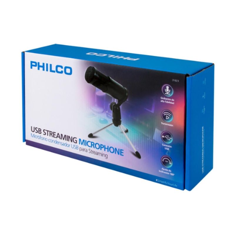 Microfono Condensador USB Con Tripode De Mesa Para Streaming Negro 31623 Philco-1