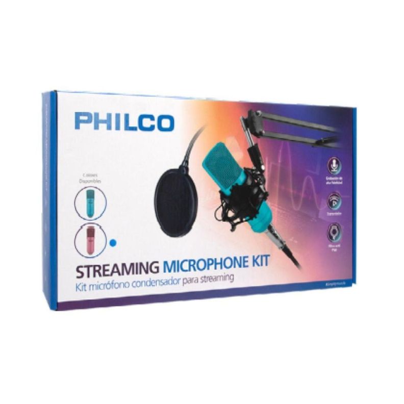 Kit Estudio Microfono Rosado Antipop Atril Metalico Philco-3