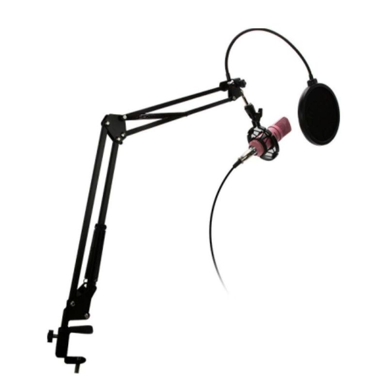 Kit Estudio Microfono Rosado Antipop Atril Metalico Philco-0