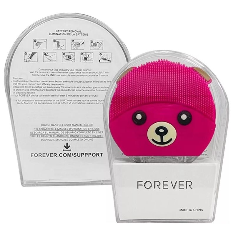 Cepillo Limpieza Facial Sonico De Silicona USB Osito Fucsia-3