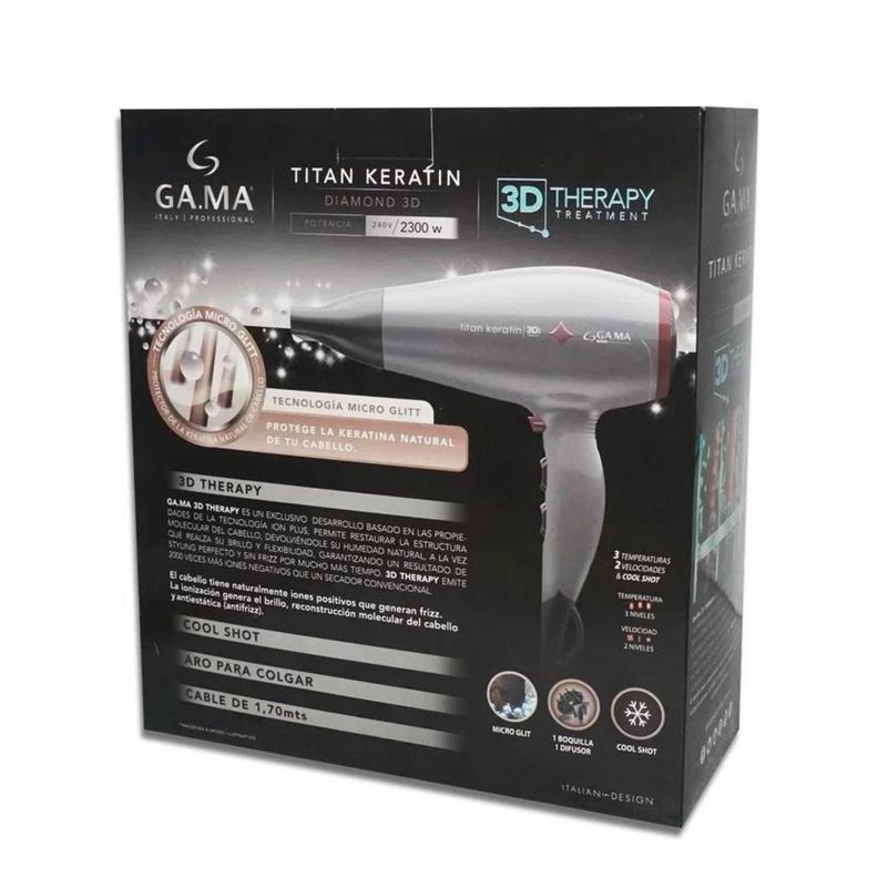 Secador De Pelo 3 Temperaturas 2 Velocidades 2200W Diamond Titan Keratin-3