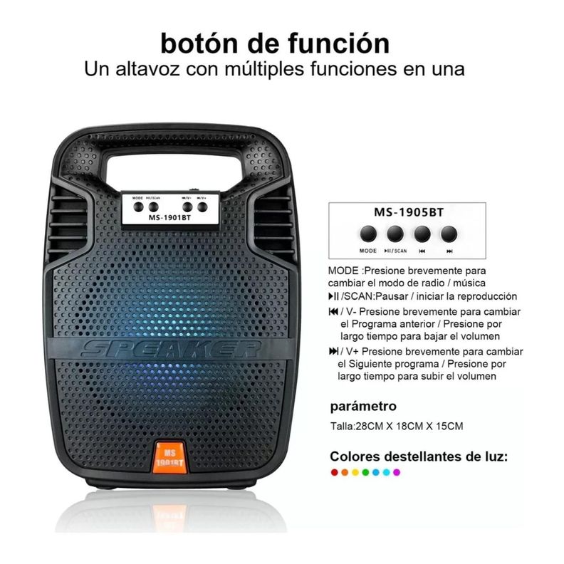 Parlante Portatil Bluetooth Recargable 20W Negro MS-1901BT-2