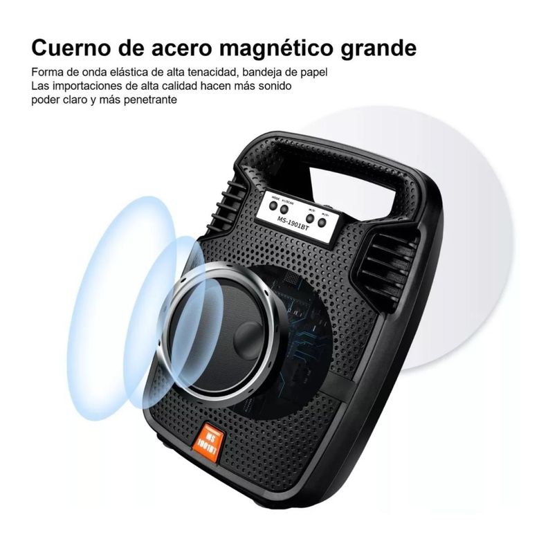 Parlante Portatil Bluetooth Recargable 20W Negro MS-1901BT-3