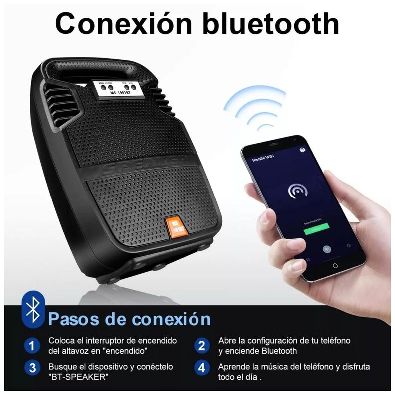 Parlante Portatil Bluetooth Recargable 20W Negro MS-1901BT-4