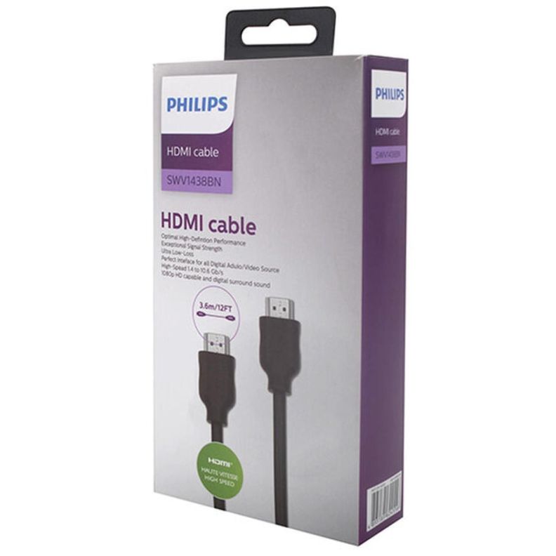 Cable HDMI  Puntas Doradas 3.6Mts HD 4K SWV1438BN Philips-0