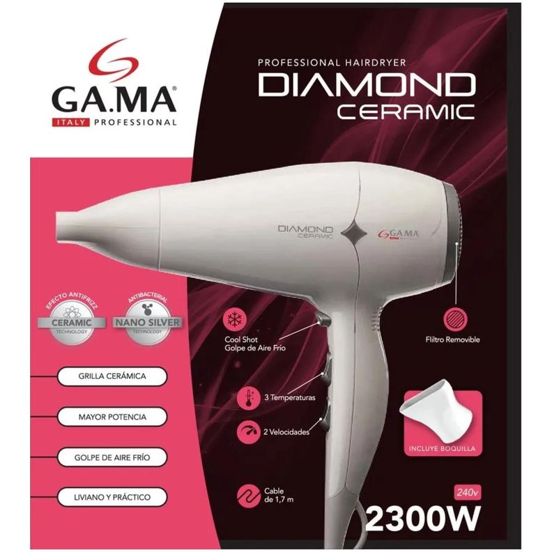 Secador De Pelo 3 Temp 2 Vel 2300W Diamond STD Gama-2