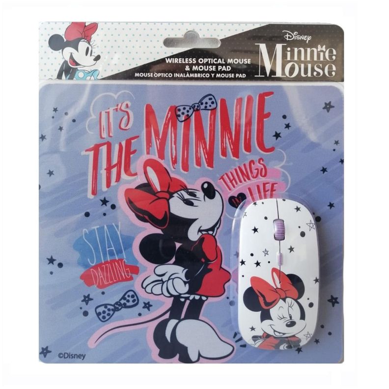 Kit Mouse Inalambrico USB 3B Y MousePad Minnie Mouse-1