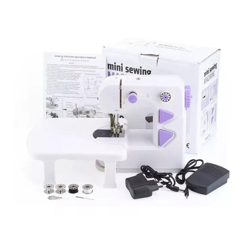 Maquina De Coser Portatil Compacta Blanco Morado-3