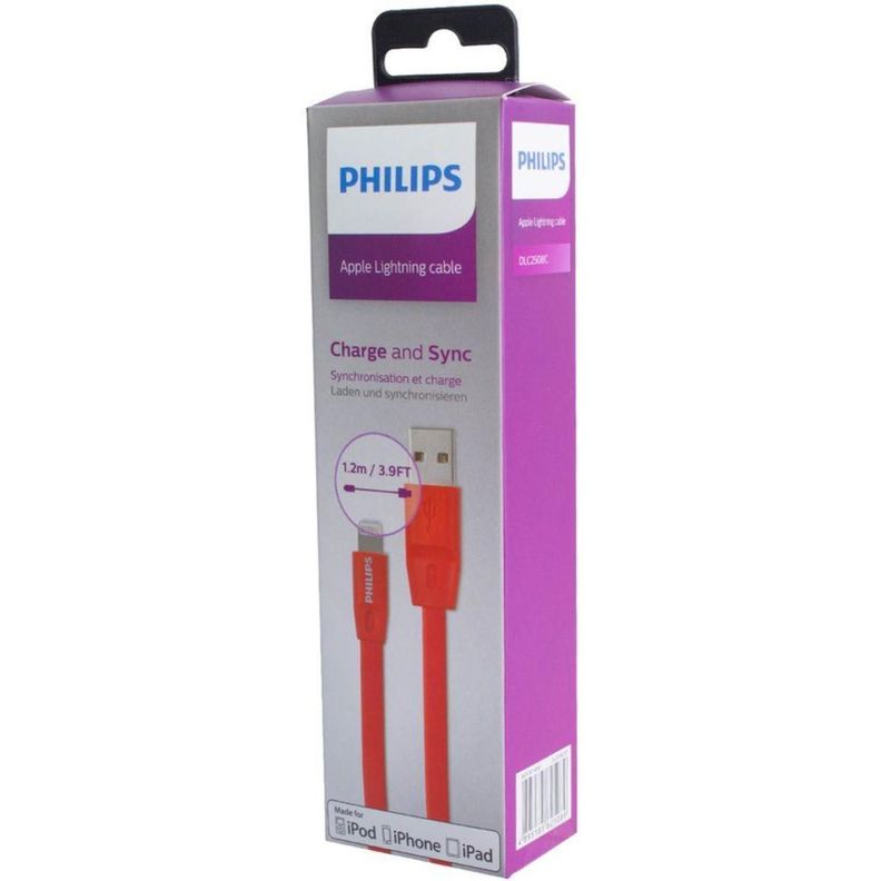 Cable USB A USB Tipo Lightning 1.2Mts Flat Rojo 508C Philips-0