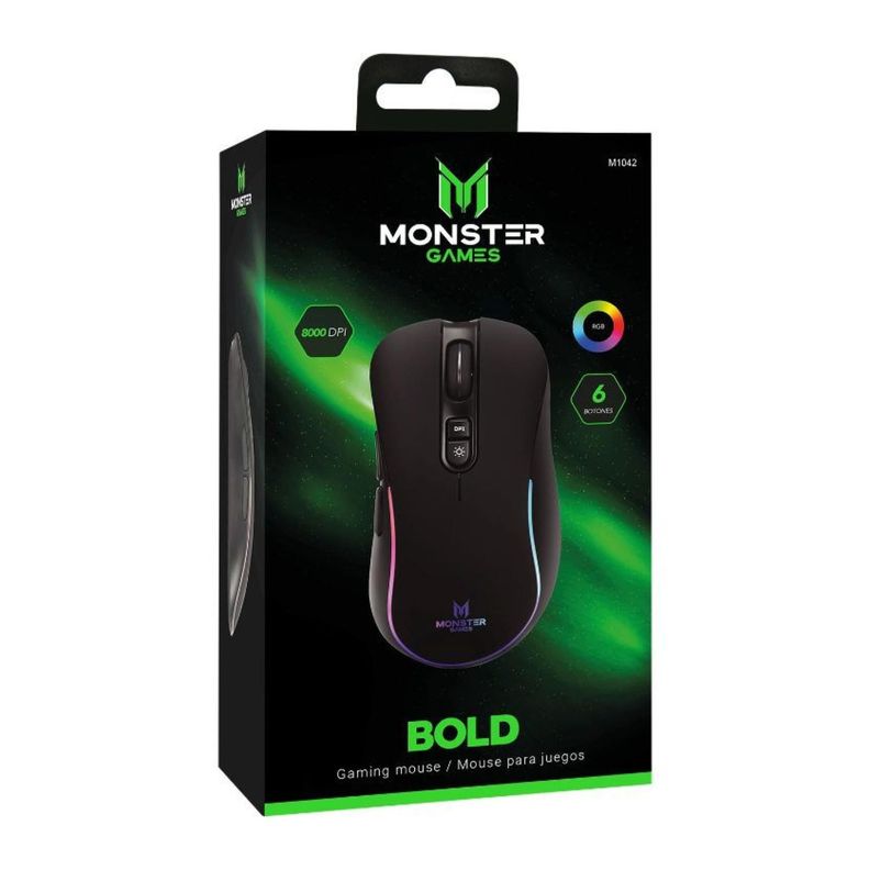 Mouse Gamer USB RGB 6B 8000DPI Negro Bold Monster Games-1