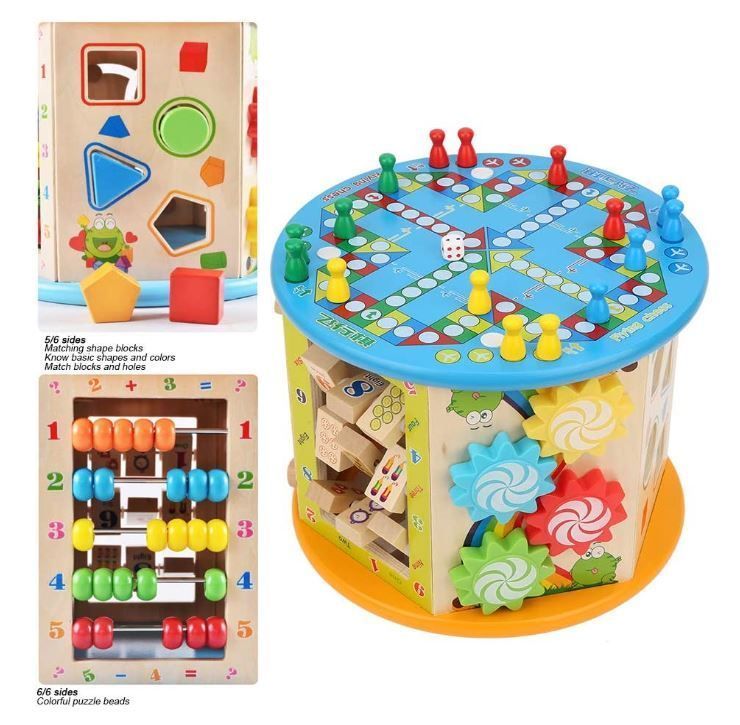  Cubo de actividad 8 en 1 de madera montessori W11B153-4