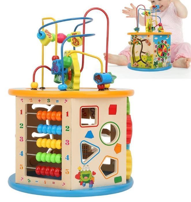  Cubo de actividad 8 en 1 de madera montessori W11B153-2