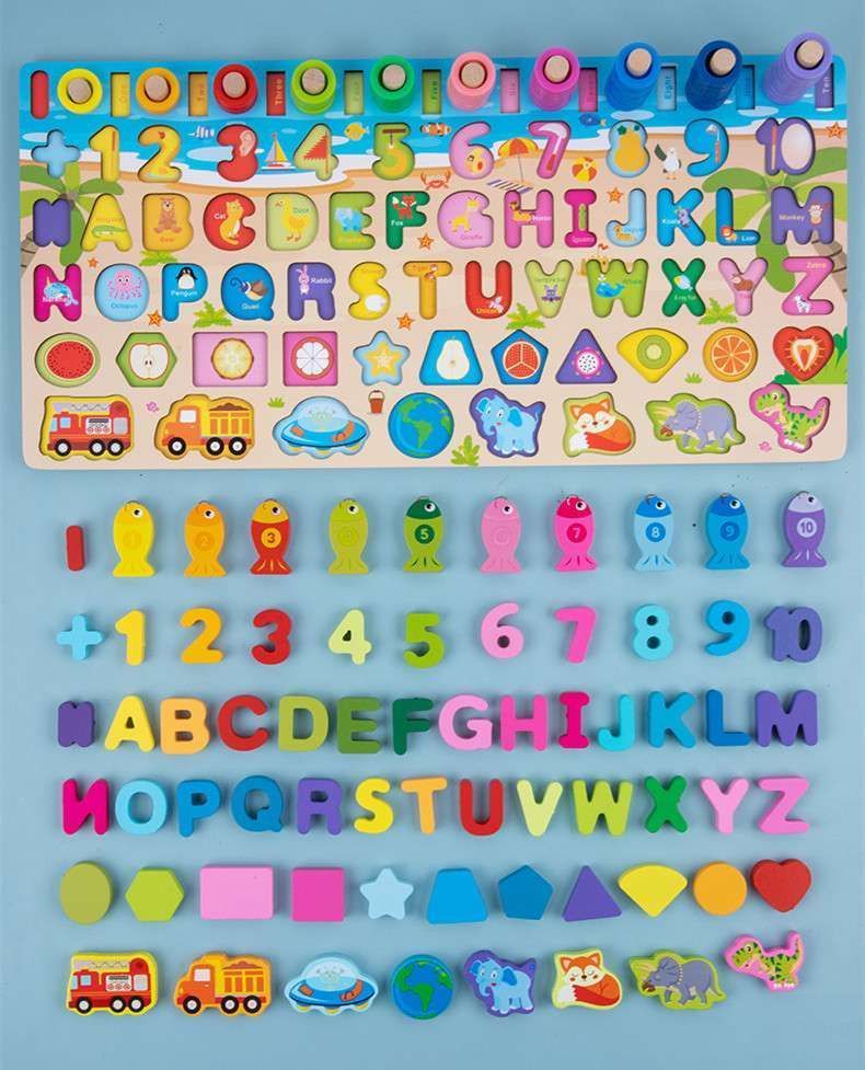 Juego madera 7 en 1 montessori  pesca numeros formas W12D469-0